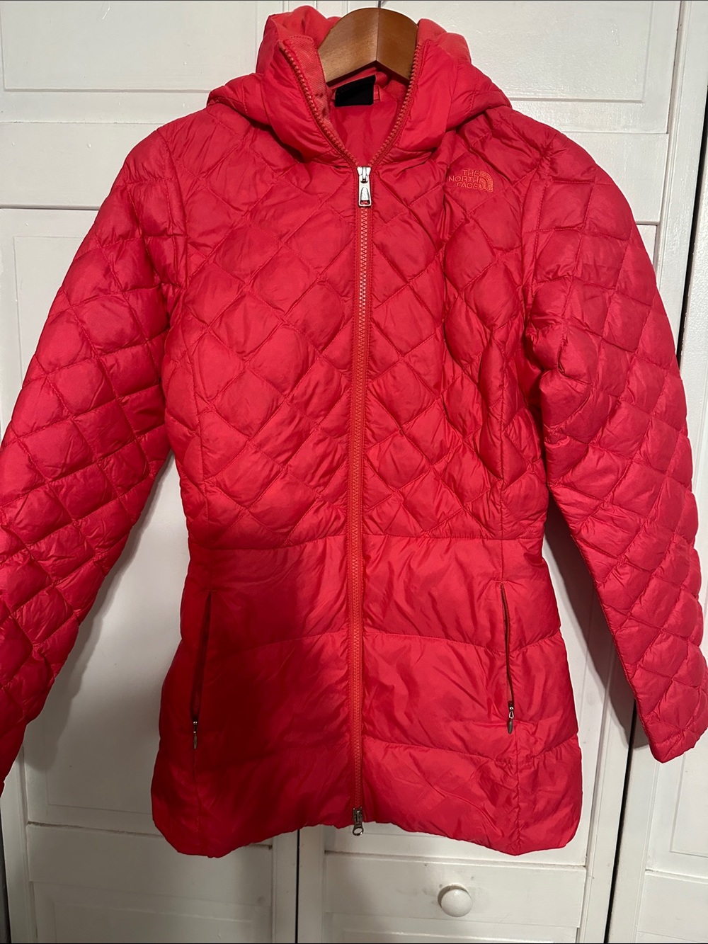 The North Face Women's Red Quilted Hooded Puffer Jacket